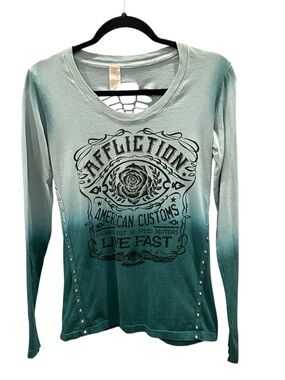 Affliction Women's Teal Ombre Long-Sleeve Graphic Tee